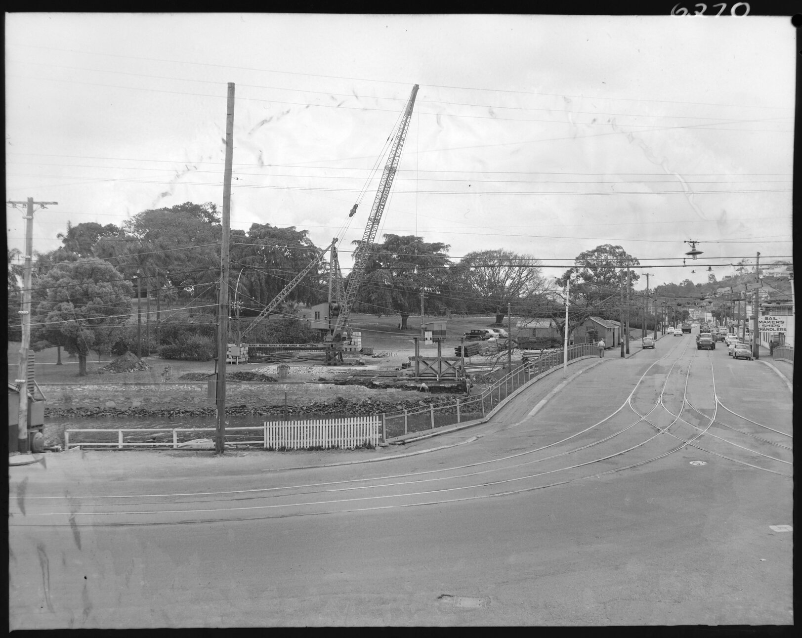 New Breakfast Creek Bridge in progress looking southwest towards Newstead Park - 1955