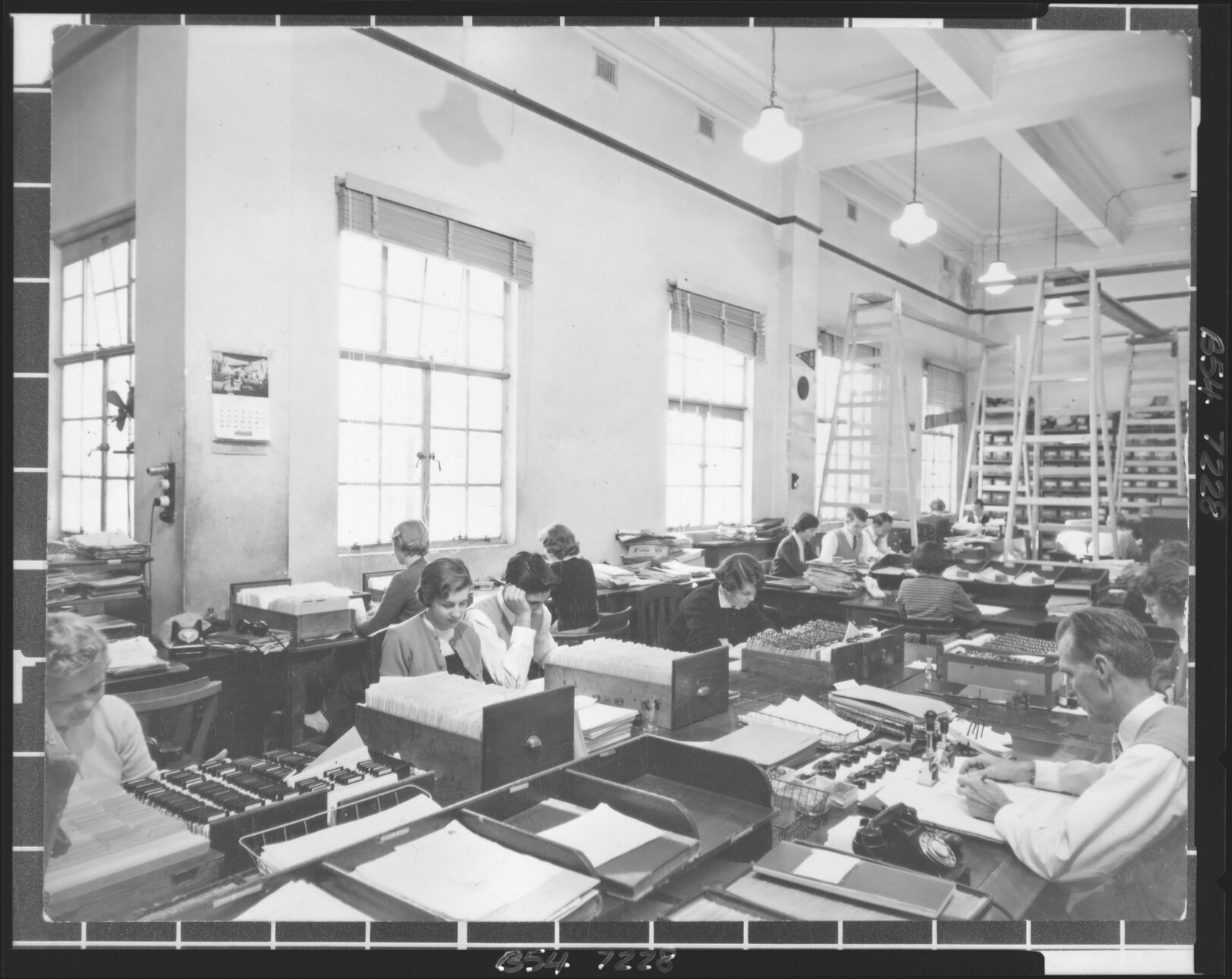 City Hall Central Records showing clerical staff working at desks 1956