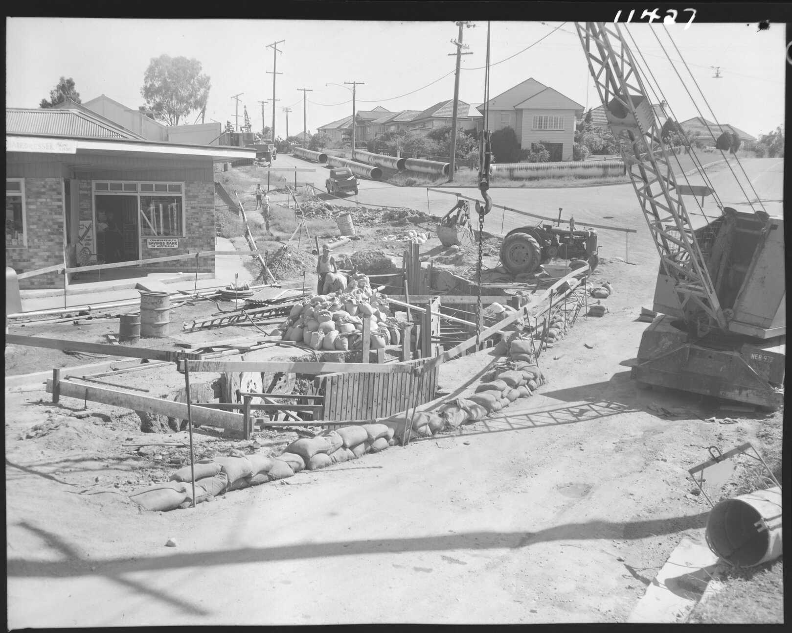 Council work crew digging sewer main, Cannon Hill - 1959