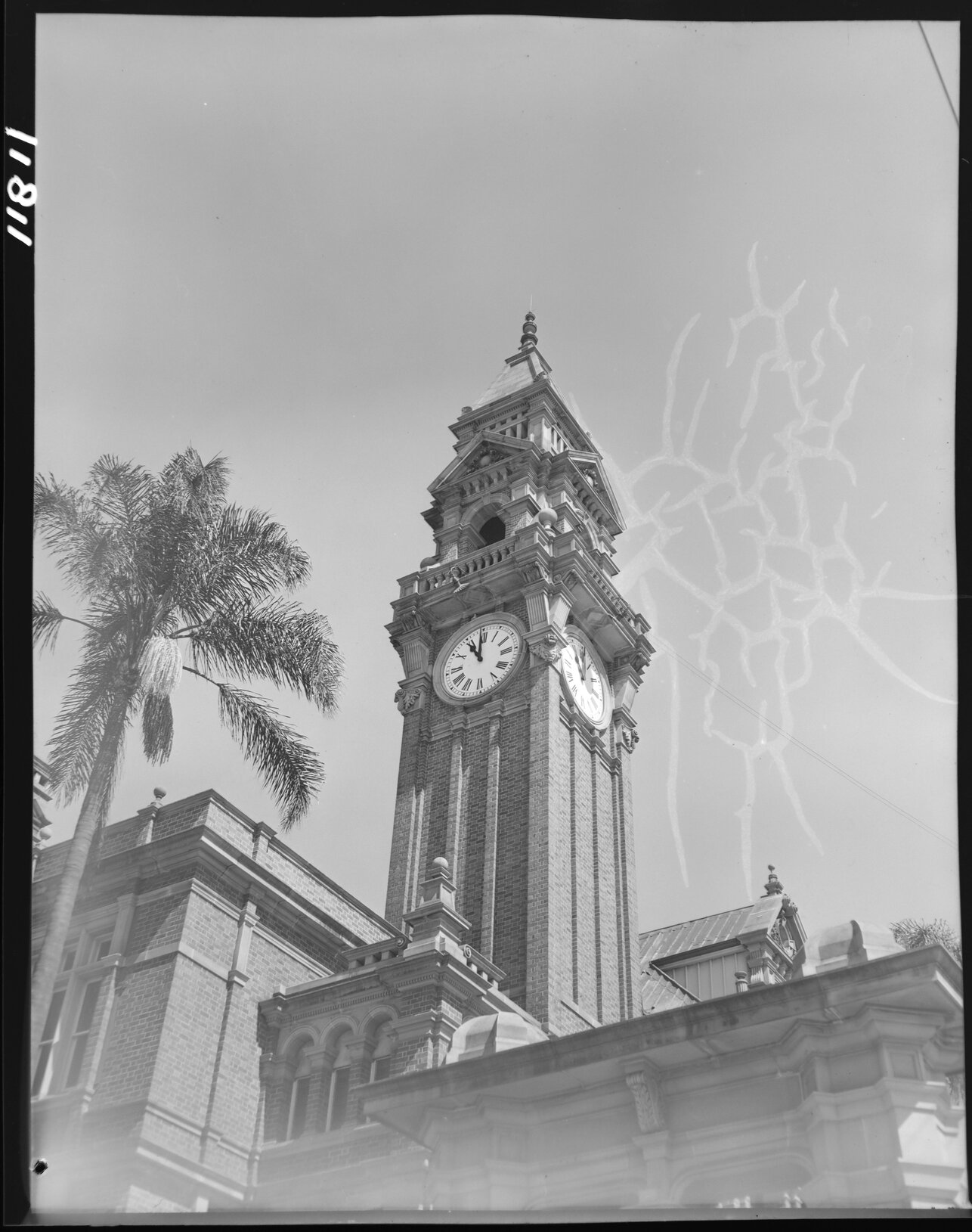 Detail of clock tower of South Brisbane Town Hall - 1959