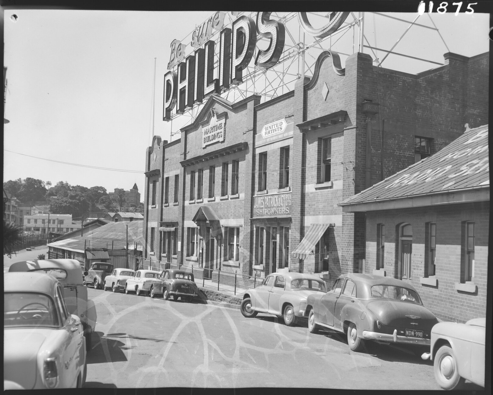 Maritime Buildings with large advertising billboard, Queen Street, Brisbane City - 1959