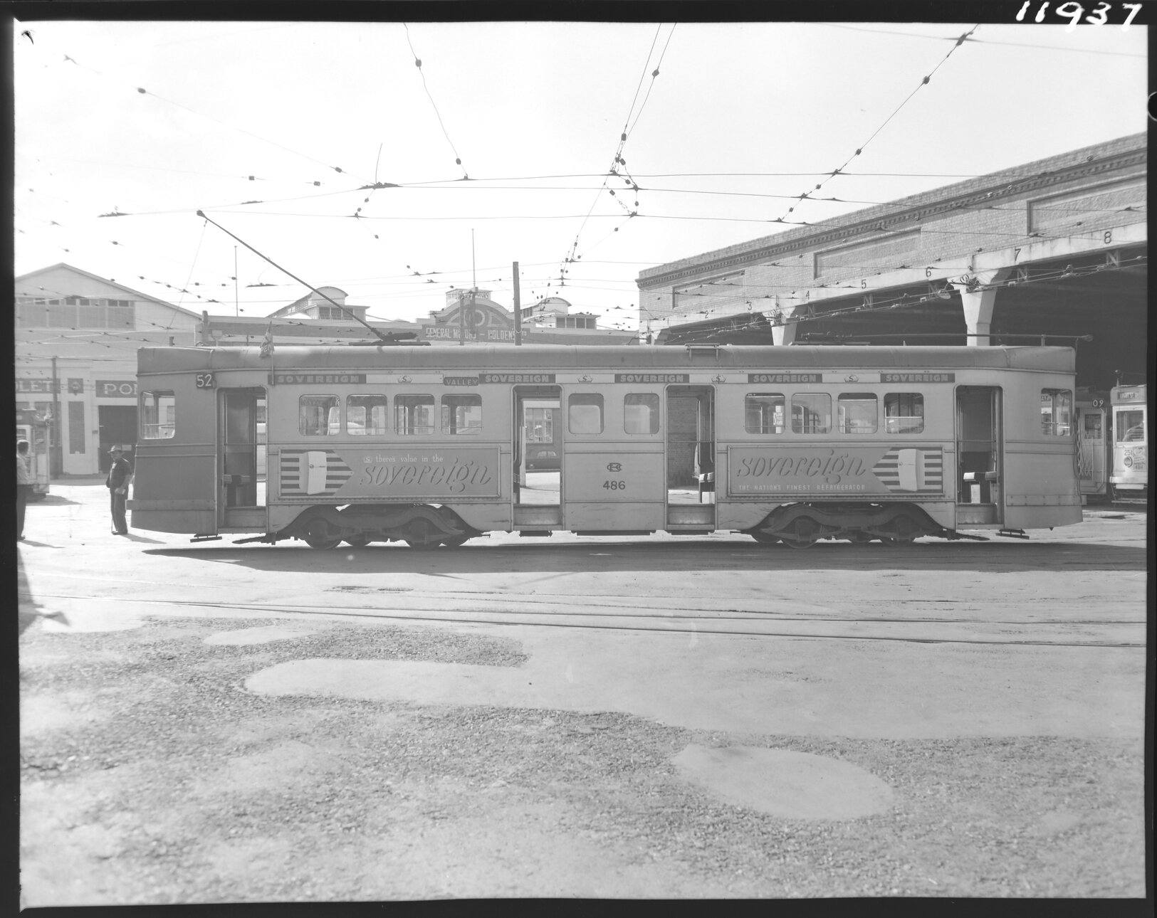 Tram advertising Sovereign fridges - 1959