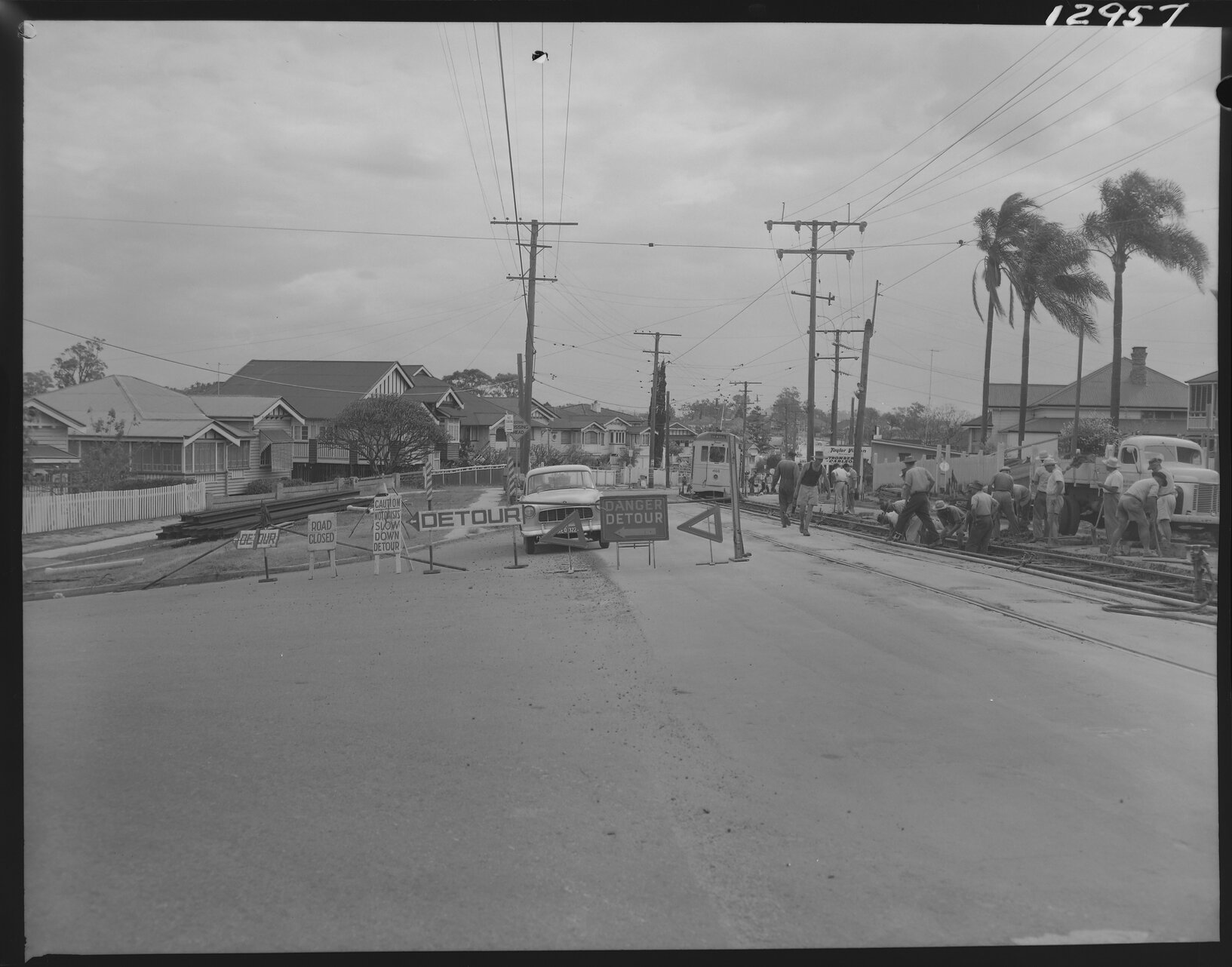 Tram No. 468 near track excavation. Riding Road, Balmoral - 1959