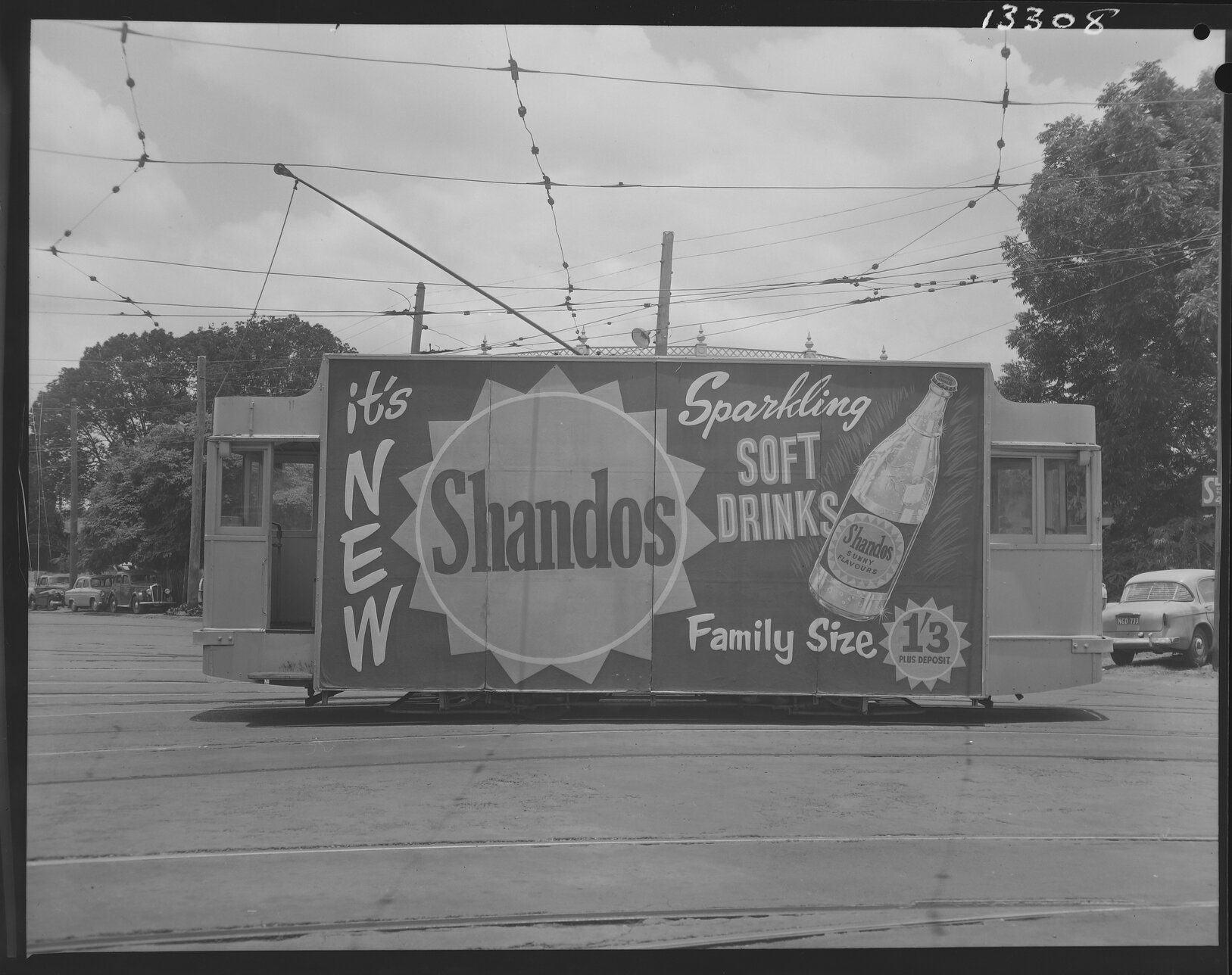 Tram advertising Shandos Soft Drinks - 1959