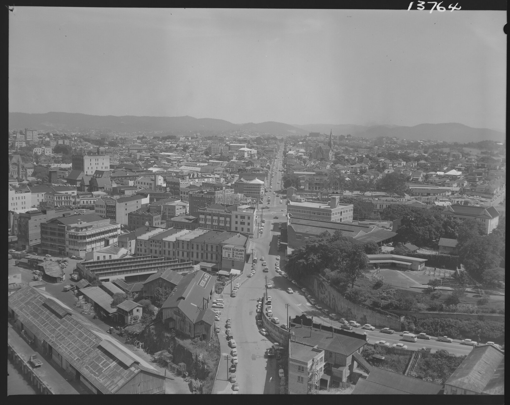 Panorama from top of Story Bridge looking down Ivory and Boundary Street towards Fortitude Valley and Brisbane City - 1960