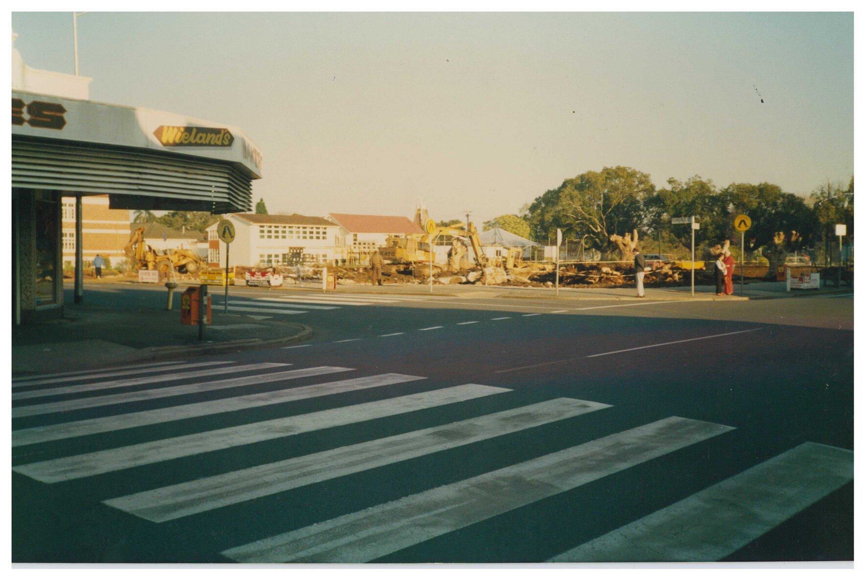 Demolition of old shops on the corner of Florence Street and Bay Terrace, Wynnum - 1987
