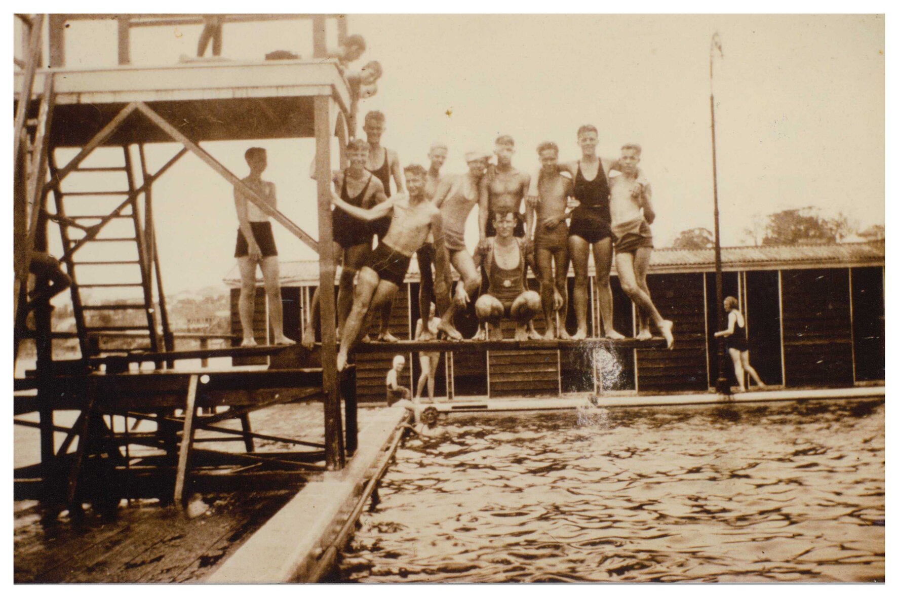Posing on the springboard at Manly baths, 1937