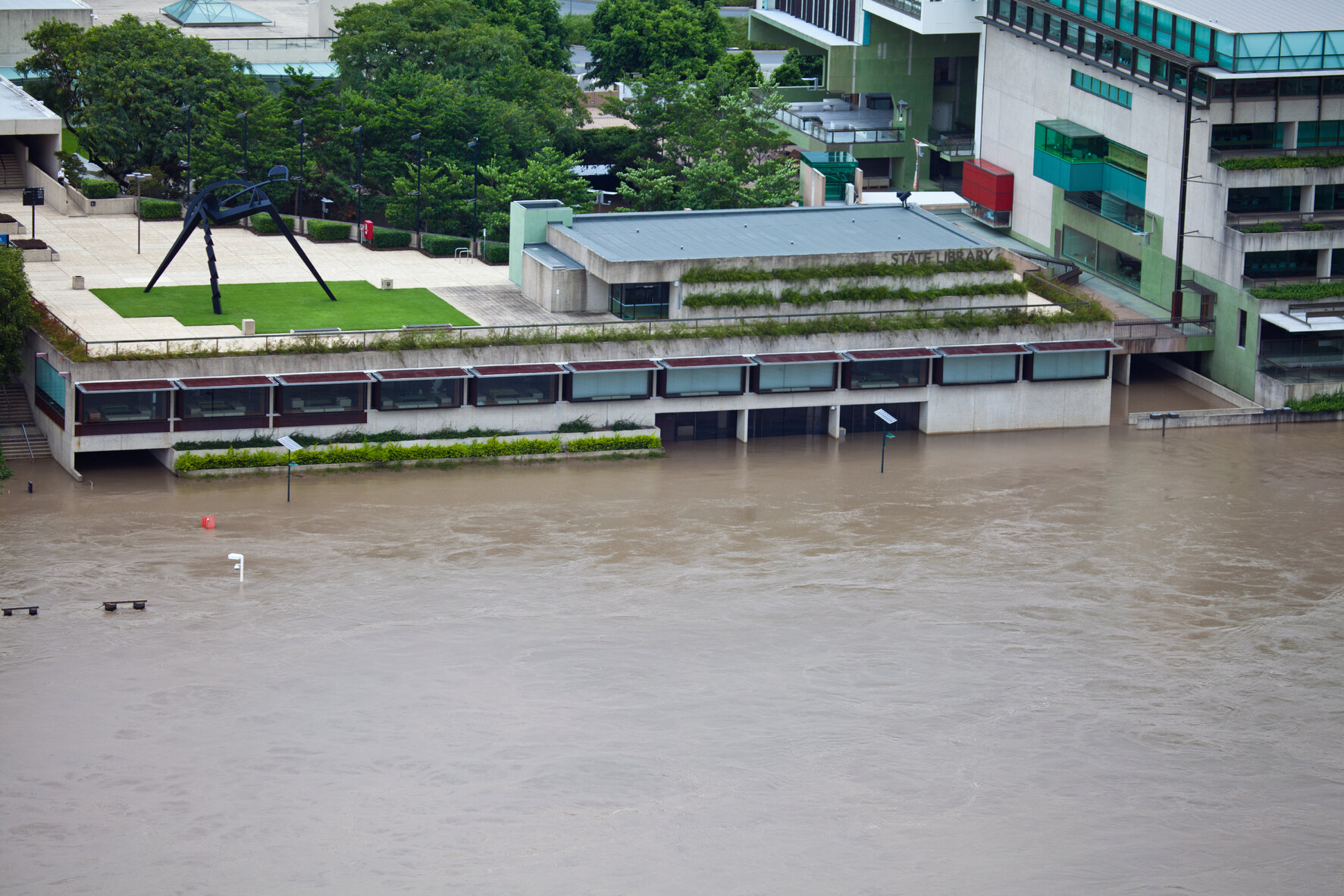 State Library of Queensland submerged in floodwater, South Brisbane - 2011