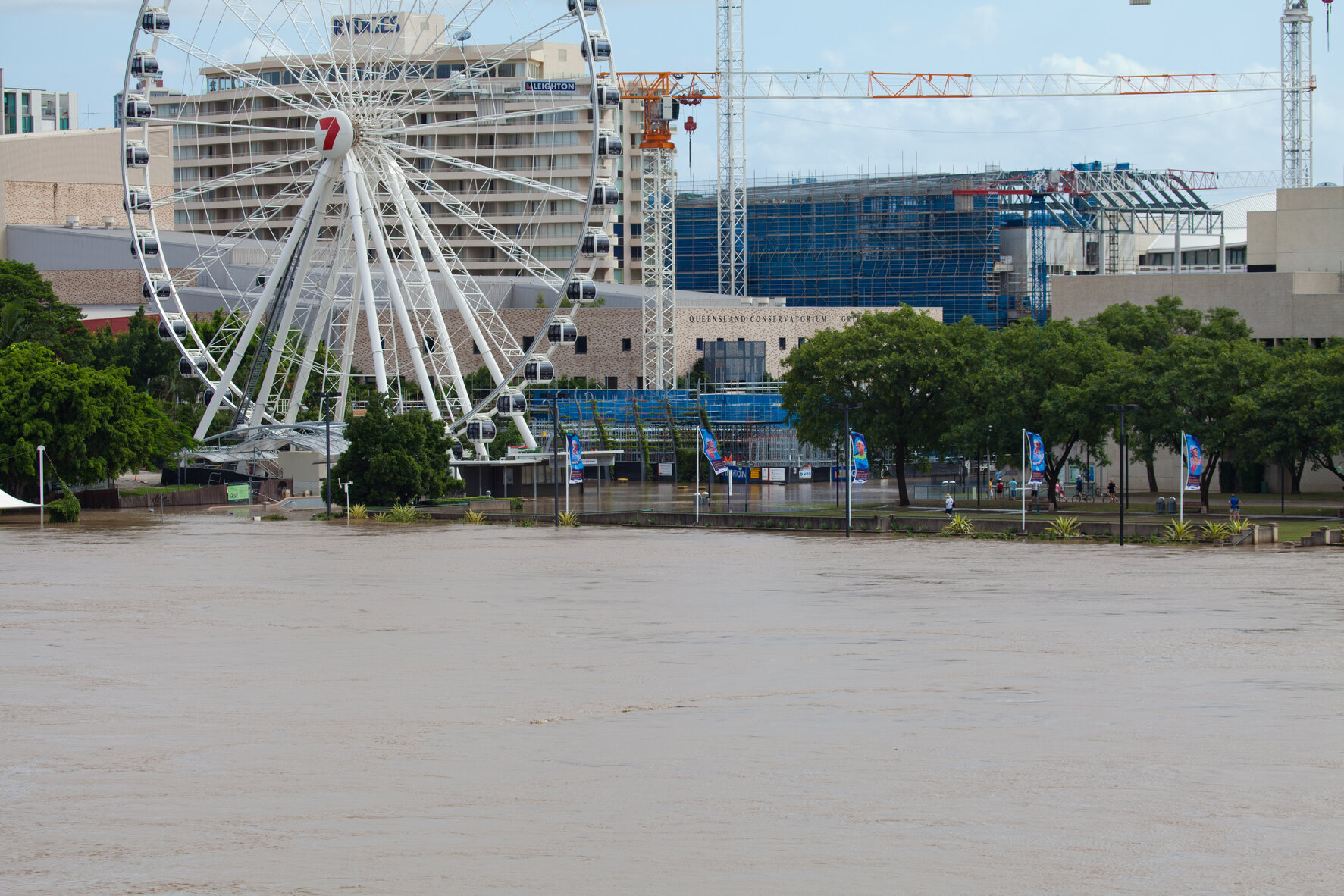 Floodwater receeding from Wheel of Brisbane and Queensland Conservatorium, South Brisbane - 2011
