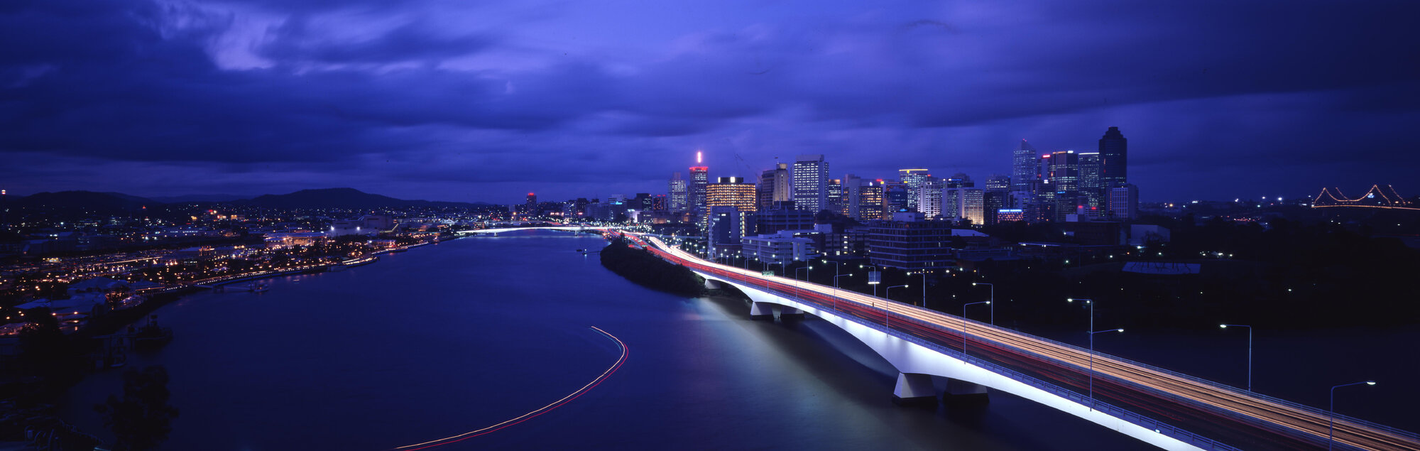 View of southern end of CBD, with Captain Cook Bridge in foreground, Brisbane City - 1993