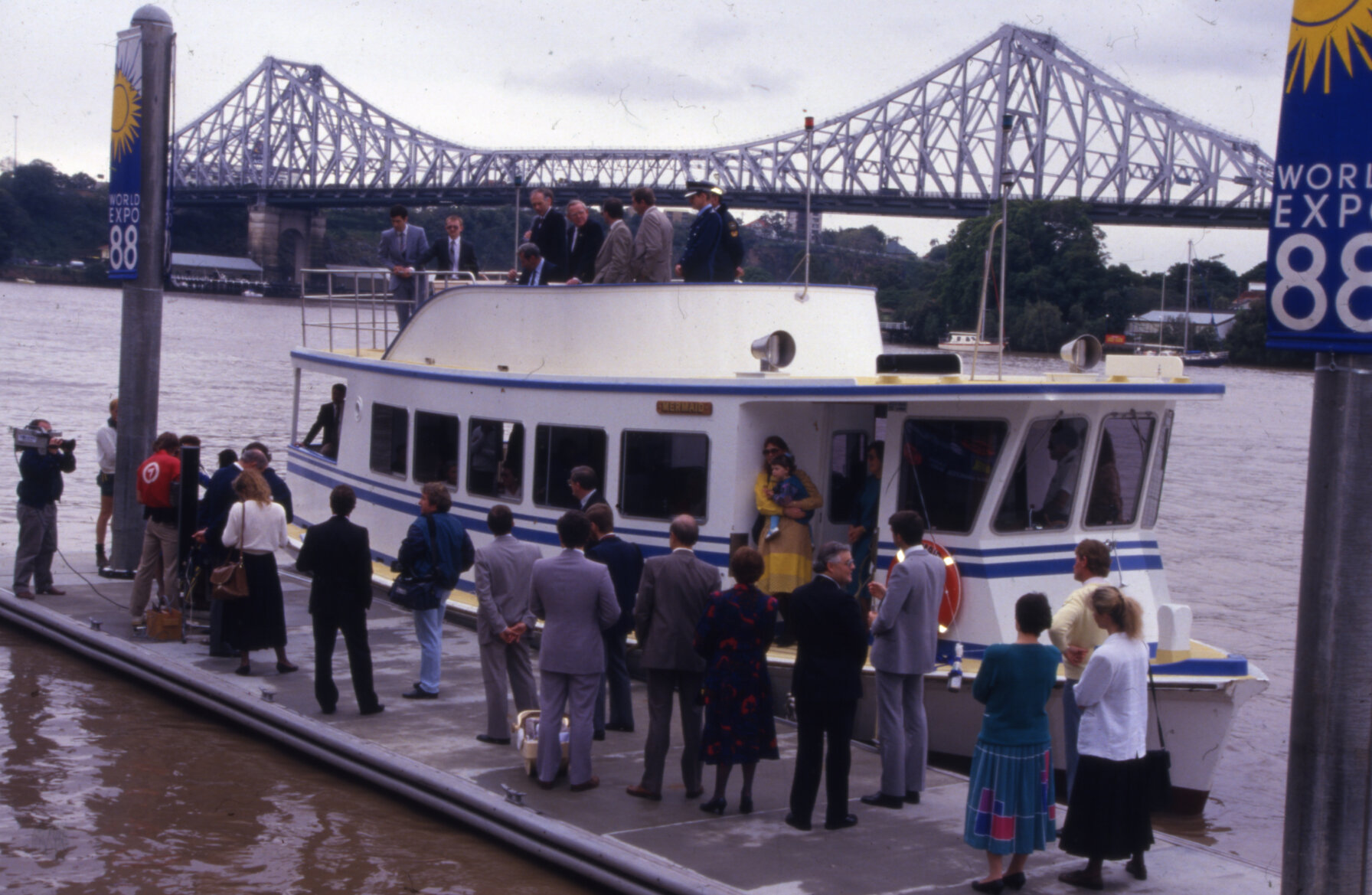 Ferry docked at Riverside and underway - 1988