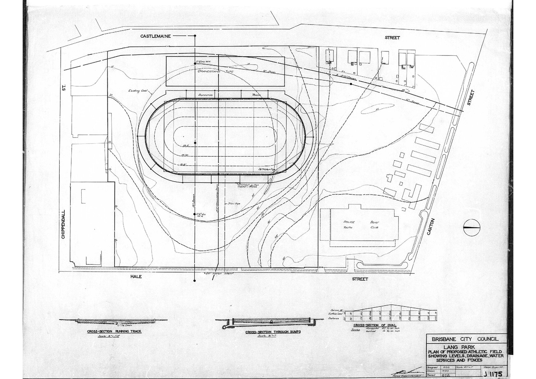 Lang Park - proposed athletic field, levels, drainage, water services, fences - 1965