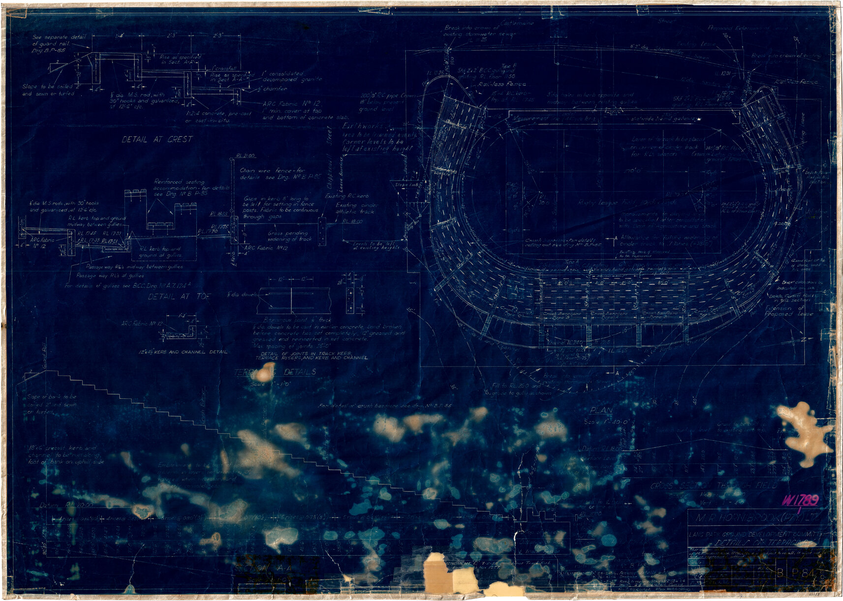 Blueprints of Lang Park terracing - 1956