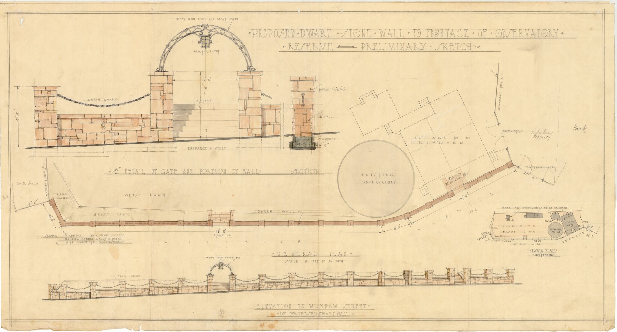 Stone Wall to Frontage of Windmill Tower Reserve 1926