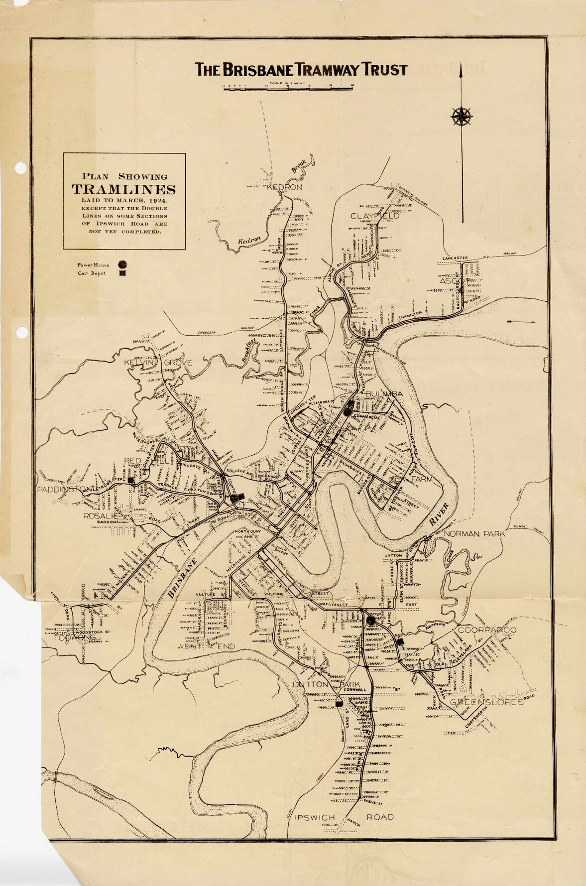 1924 Brisbane Tramline Map 