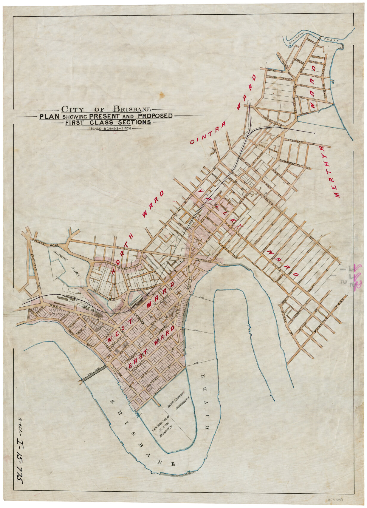 Present and proposed first class sections of Brisbane - c.1900