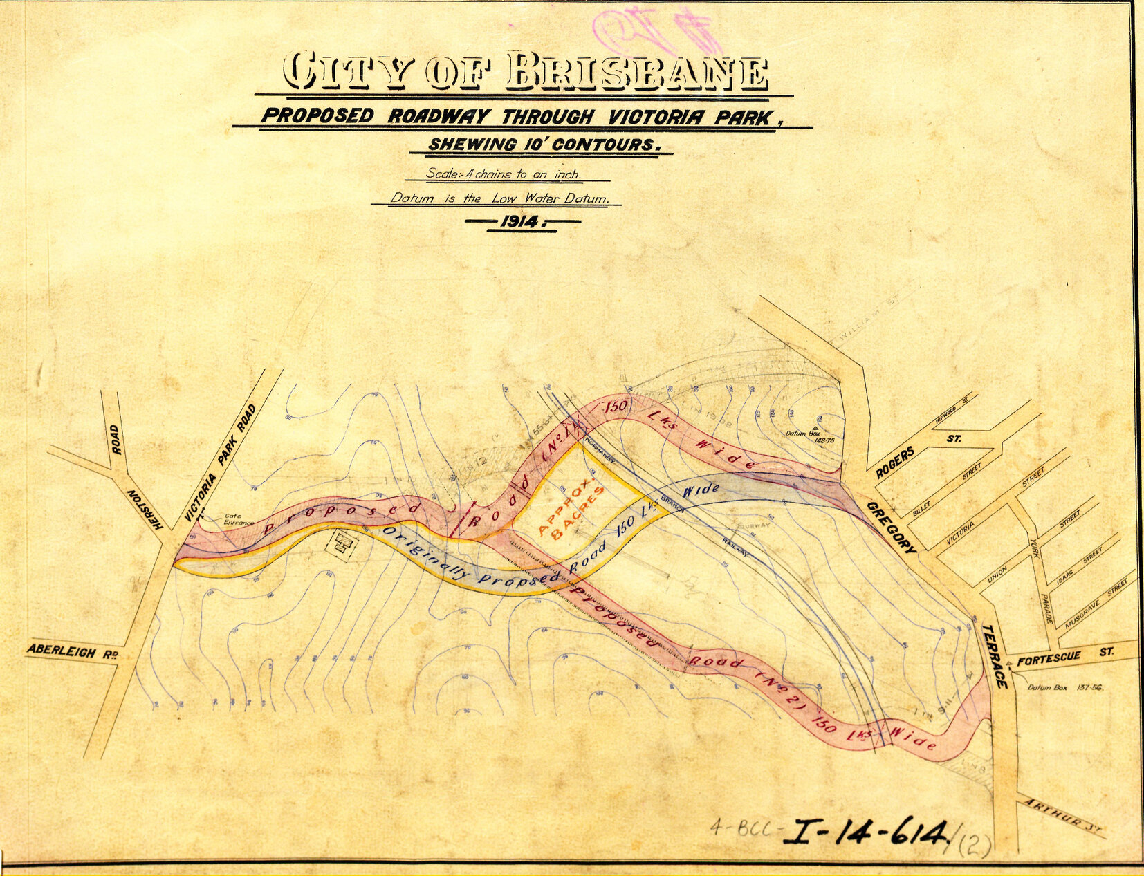 Victoria Park plan showing proposed new road  1914