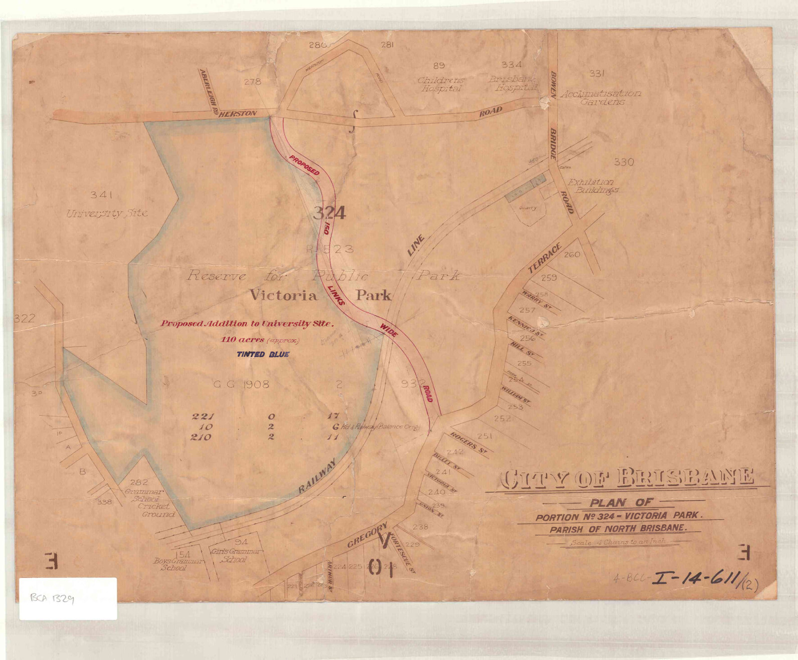 Victoria Park plan showing university land grant 1916