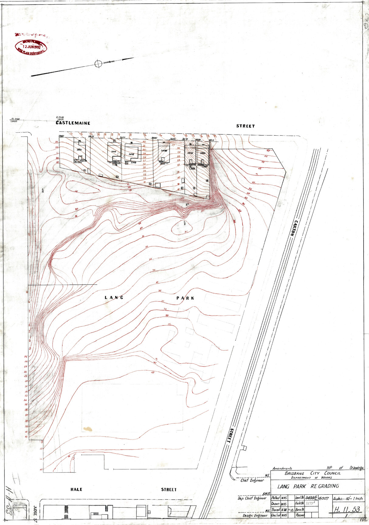  Lang Park Topographical maps showing regrading and upgrades following Military Occupation - 1945