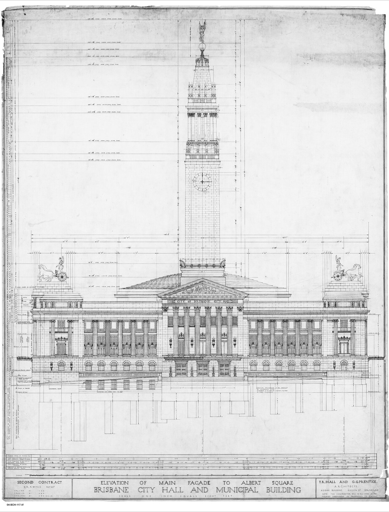 City Hall plan of main facade and elevation to King George Square