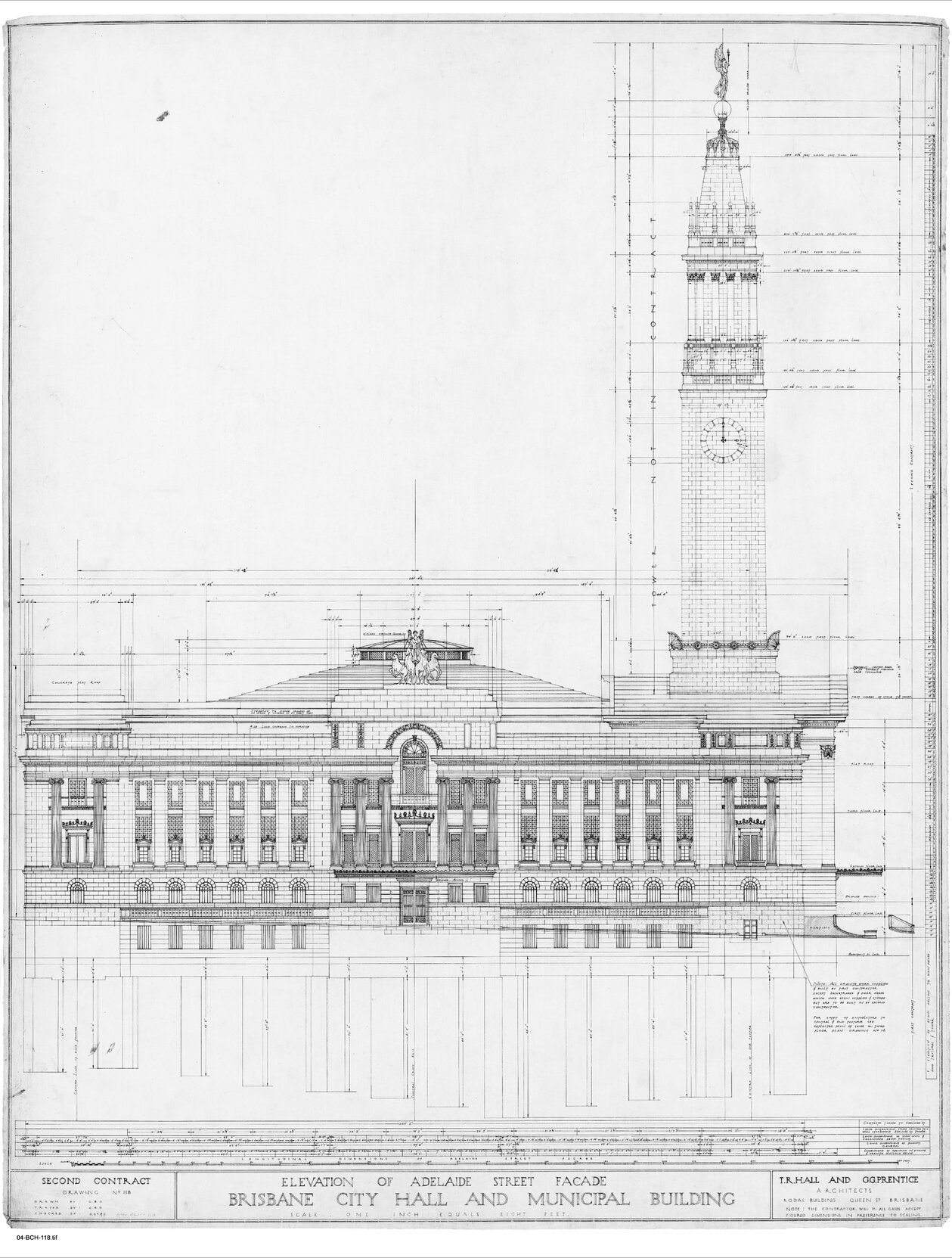 City Hall plan main fa&ccedil;ade and elevation to Adelaide Street
