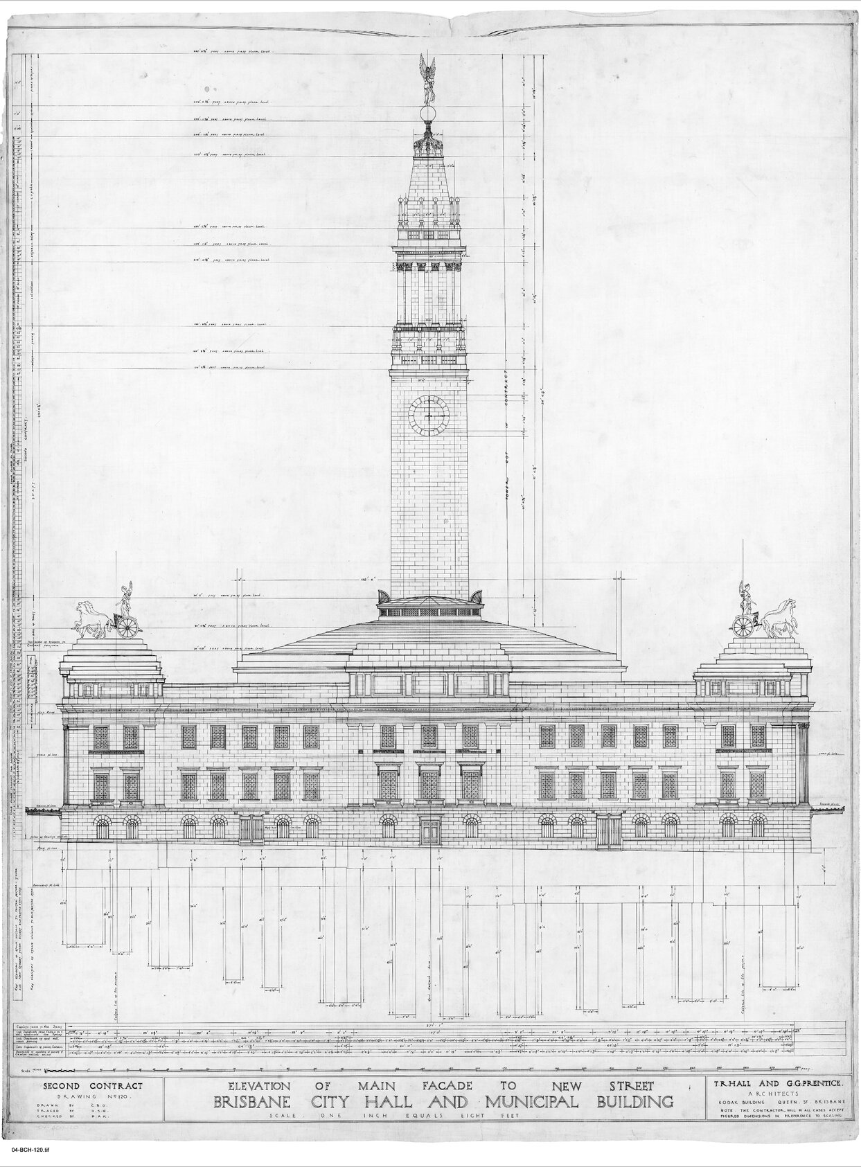 City Hall plan main fa&ccedil;ade and elevation to rear