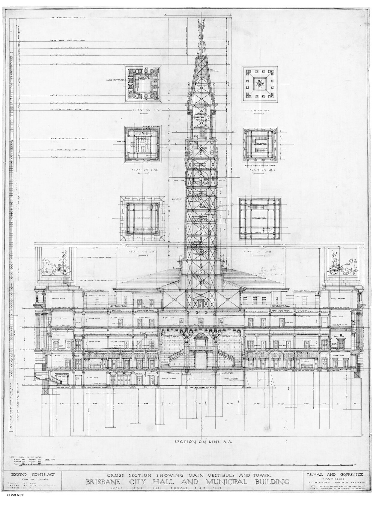 City Hall plan cross section showing tower and vestibule