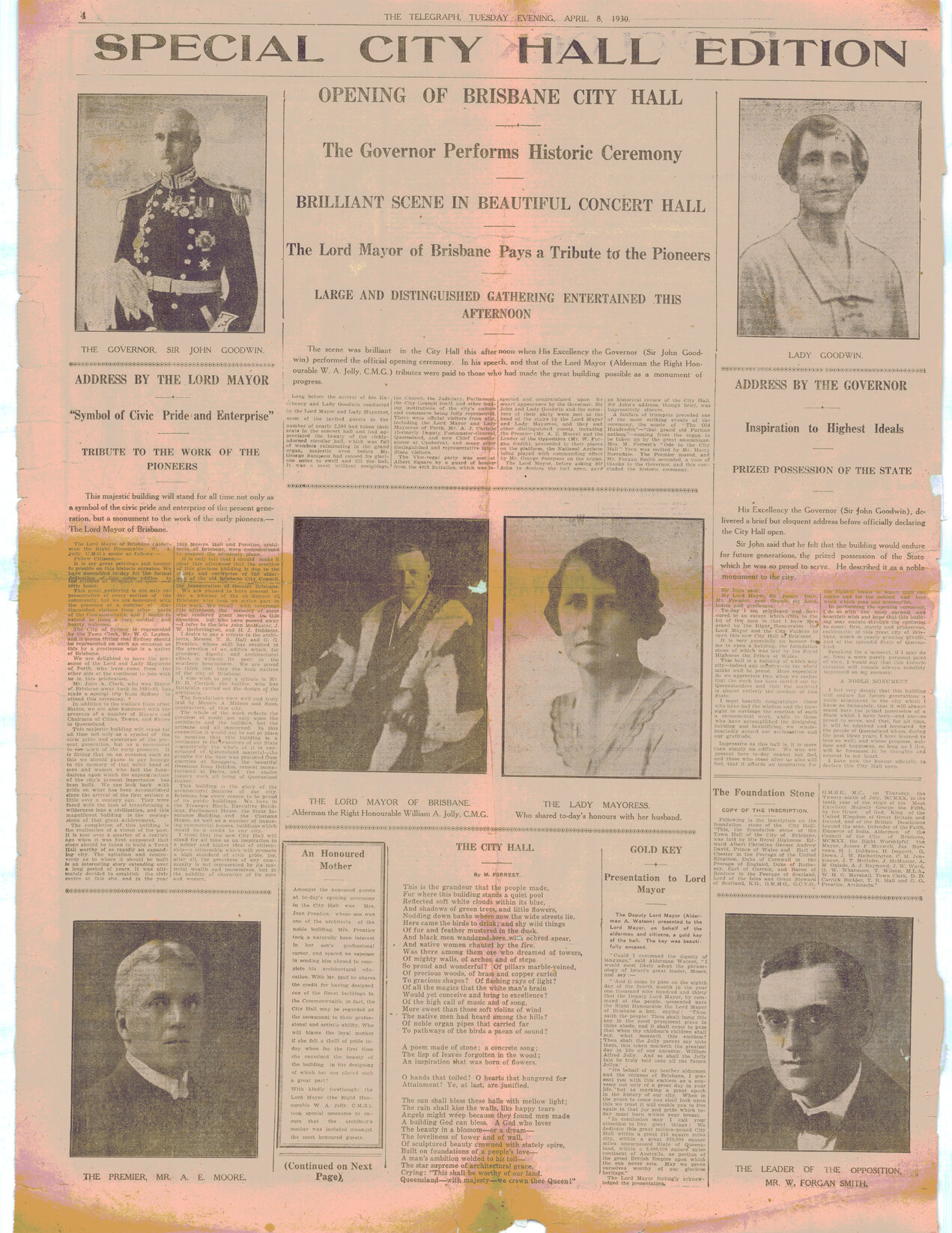 City Hall - Offical Opening Telegraph 1930