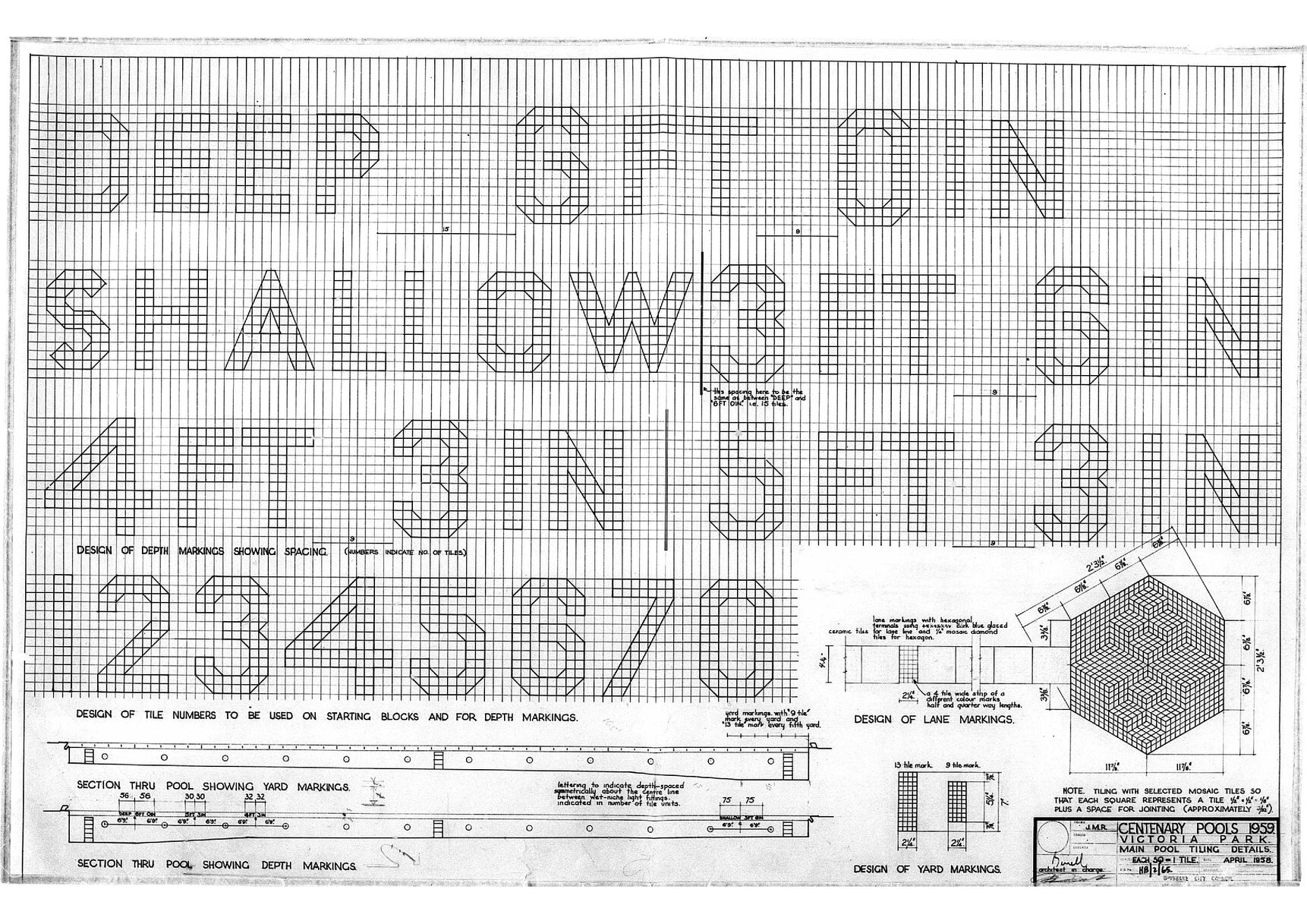 Plan of floor and pool tiling in Centenary Pool