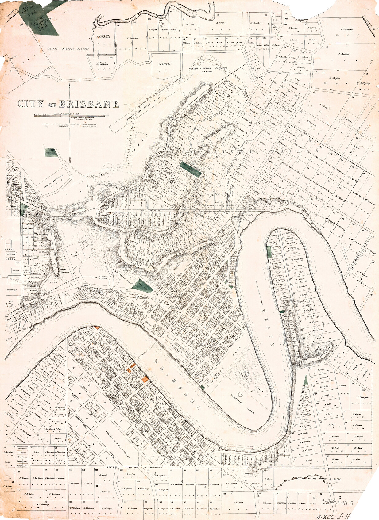 Map City of Brisbane showing reserves for night soil, manure depot, quarries and sale yard 1874