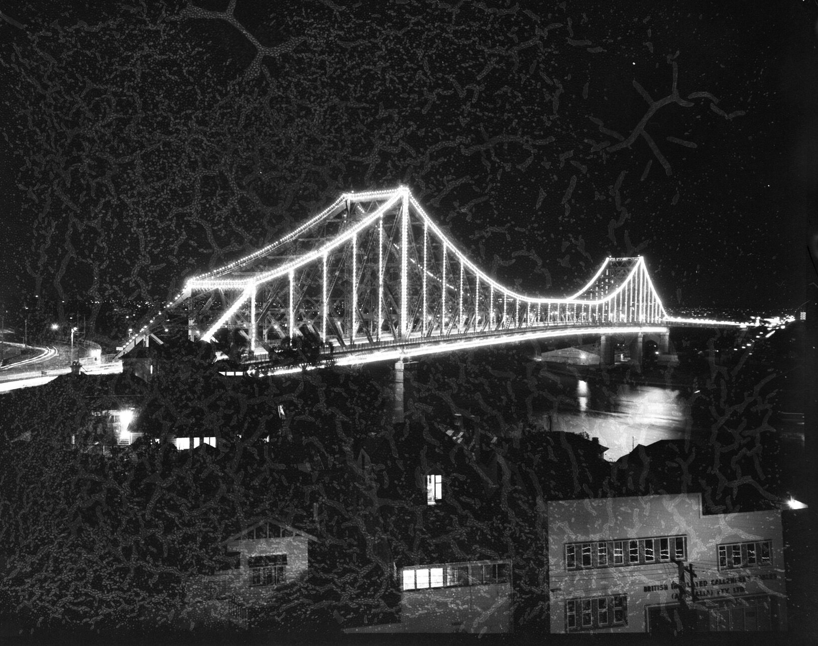 Story Bridge strung with lights - 1959