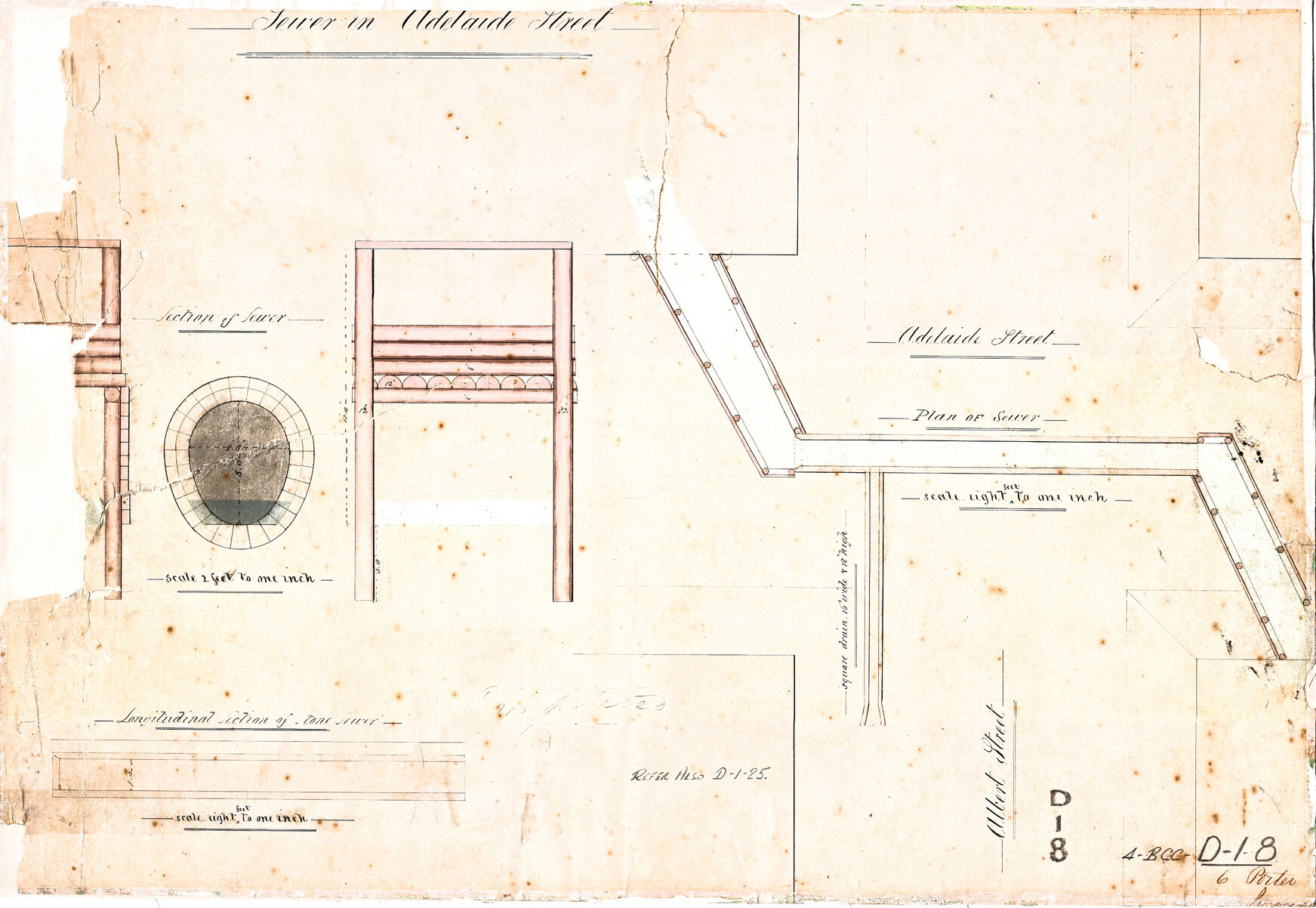 Wheat Street Culvert (also known as Big Creek Culvert) drain in Adelaide Street, 1861.  