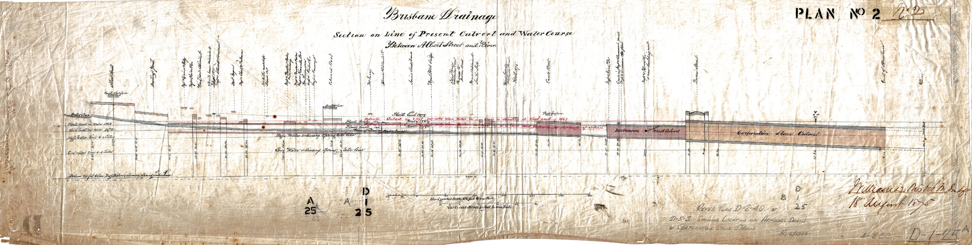Brisbane Drainage, Plan No. 2 and 3, Albert, Edward, Creek, Queen and Adelaide Streets and Burnett Lane, 1875. 