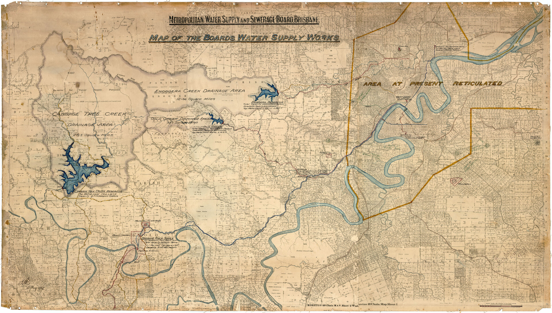 Parish map showing land owners and water supply - c.1900