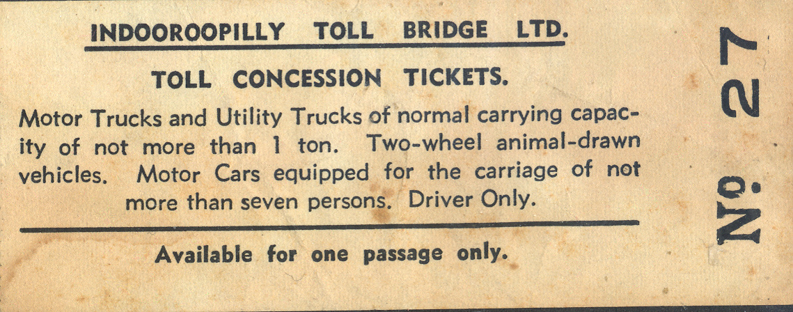 Walter Taylor Bridge Toll Ticket - 1936