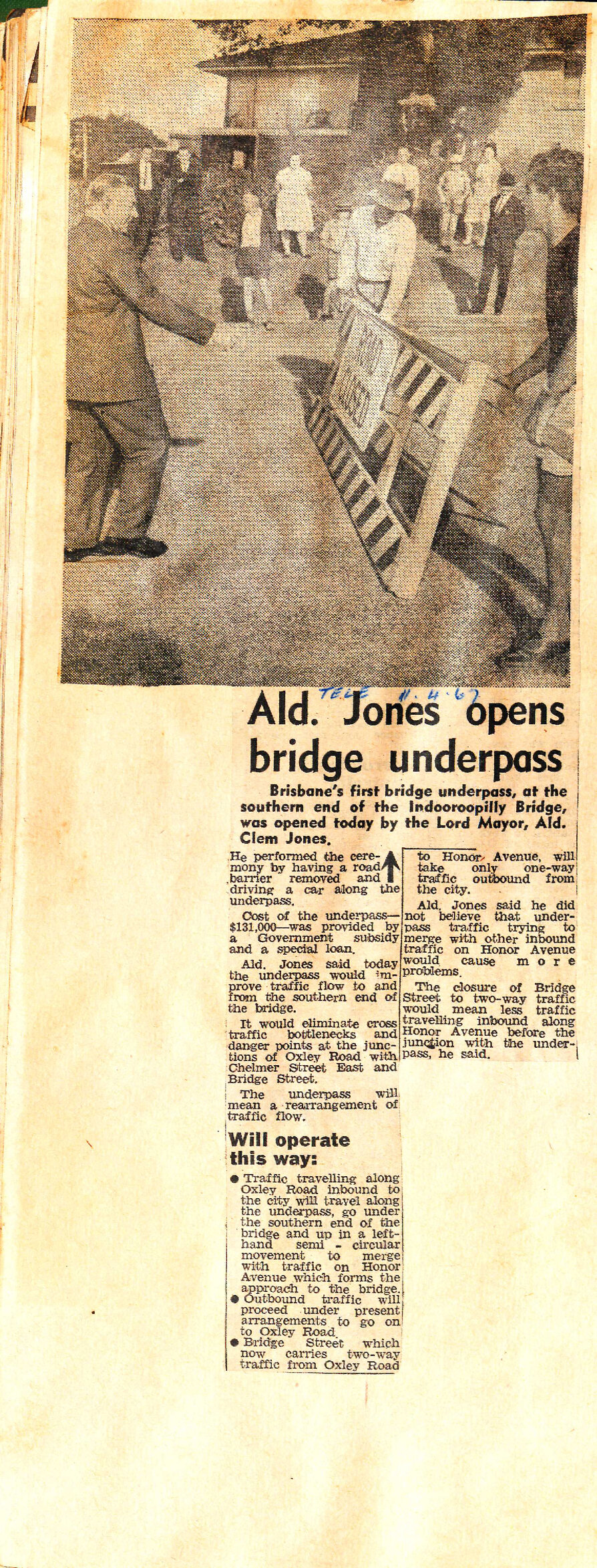 News clippings re opening of Walter Taylor Bridge underpass - 1967