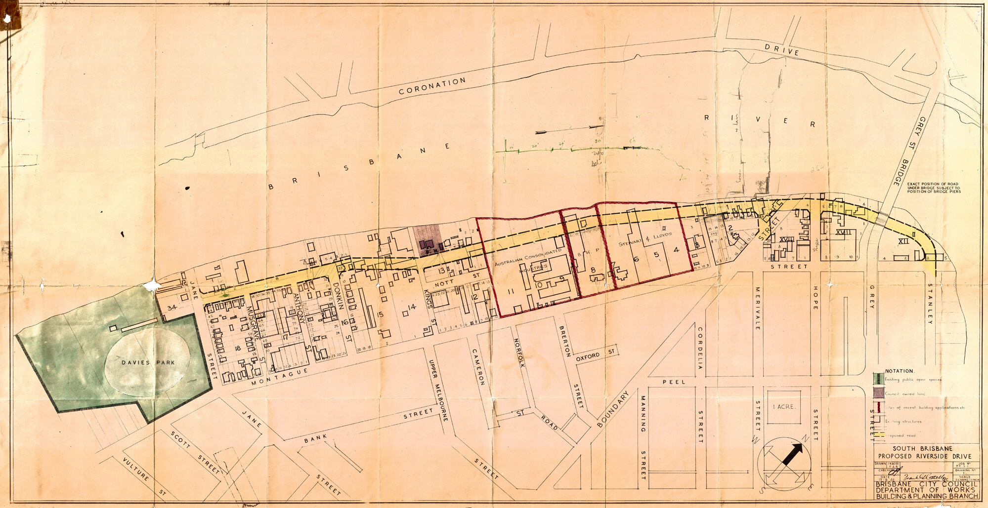 South Brisbane proposed Riverside Drive from Davies Park to Stanley Street 1946