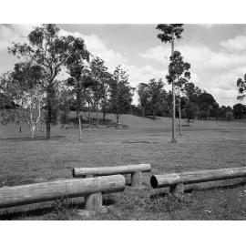 Sherwood Arboretum - New Log Fence. Looking towards Play Equipment 1975