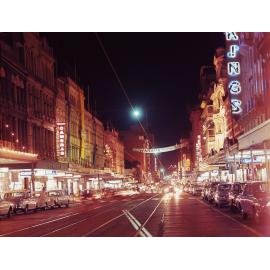 Night View of Queen Street from George Street showing Warans Festival Banner.
