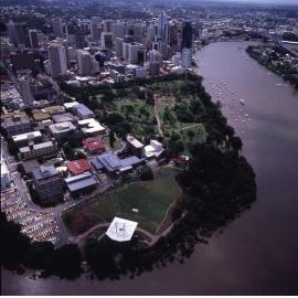City Botanic Gardens - Aerial view of  Gardens Point and Riverstage - 1989