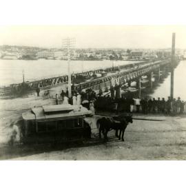 Flood of 1887 - Crowd of People Standing along North Quay looking at Flood Water under Victoria Bridge.