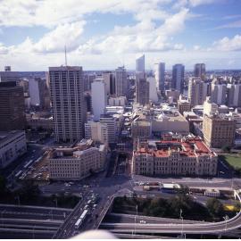 Aerial View of City Looking Down Queen Street from South East Freeway - 1988