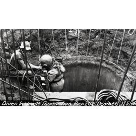 Diver Inspecting Story Bridge Foundations - 1936