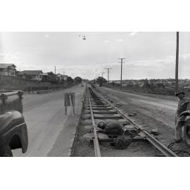 Logan Road - Tram Line Construction and Road Widening - between Invermore and Springwood Streets - Mt Gravatt - 1951