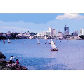 Sailing Boats on Brisbane River near William Jolly Bridge - 1969