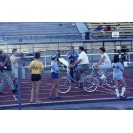 Lord Mayor's Sports Day for Brisbane City Council Staff - Lord Mayor Harvey on bike 1983