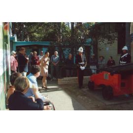 Unveiling plaque on the cannon at Wynnum Civic Centre Library 2008