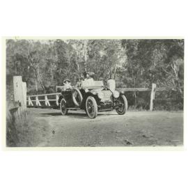 Car crossing the Capalaba Bridge over Tingalpa Creek - c1915