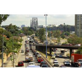 Morning Traffic on Main Street and Shafston Avenue Overpass entering Story Bridge.