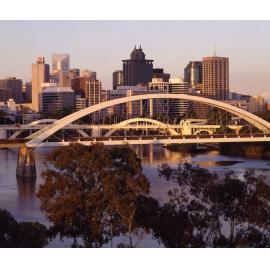 Merivale Bridge and William Jolly Bridge - city skyline from Coronation Drive - 1995